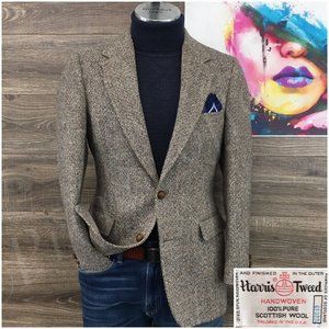 Harris Tweed Mens Vintage Blazer Sport Coat Sport Jacket Wool 38R Button Suits